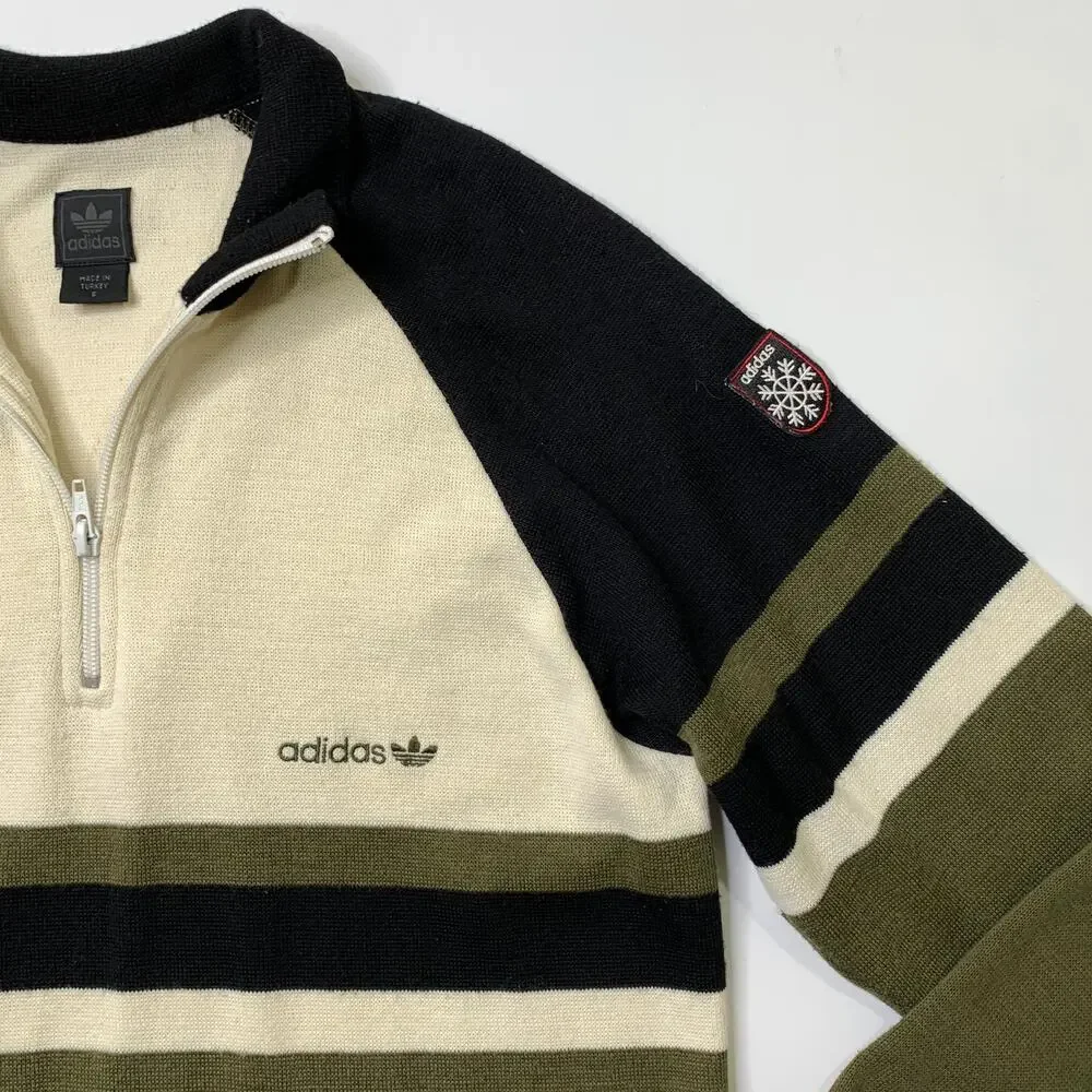 Vintage Adidas Sweater Mens S Small Quarter Zip Long Sleeve Pullover Patch Logo